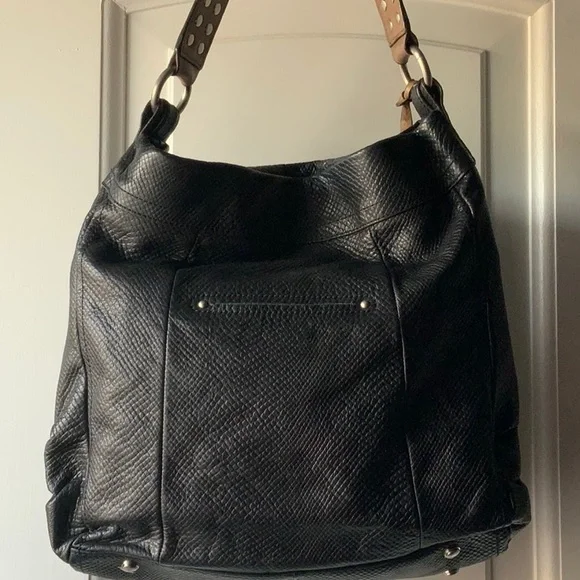 B. Makowsky Black Leather Handbag Studded strap - Picture 4 of 9